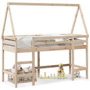 Letto singolo | Letto per adulti | Letto Soppalco con Scala e Tetto 80x200 cm Legno Massello Pino