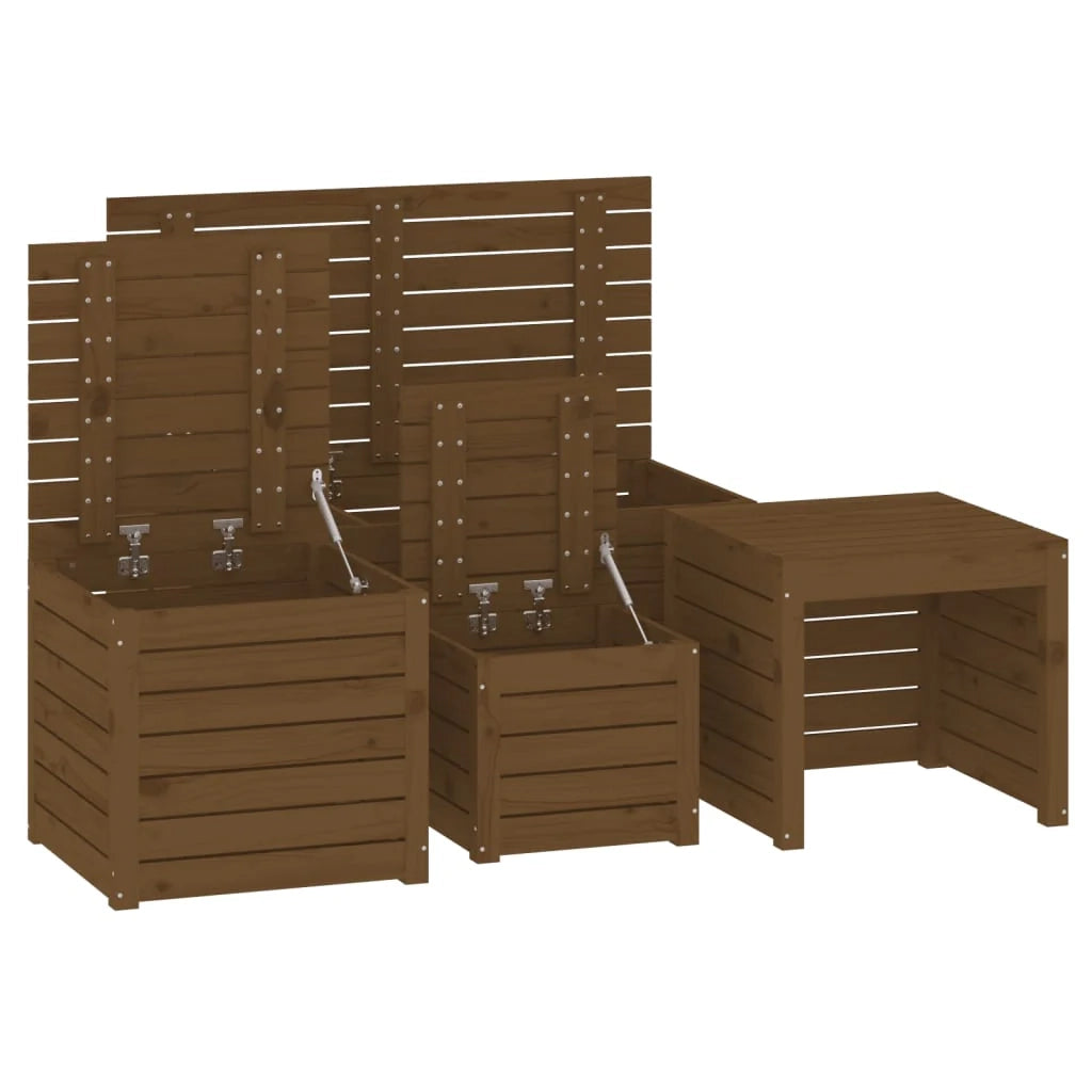 Set di 4 contenitori da giardino in legno massello di pino marrone miele 02_0013182