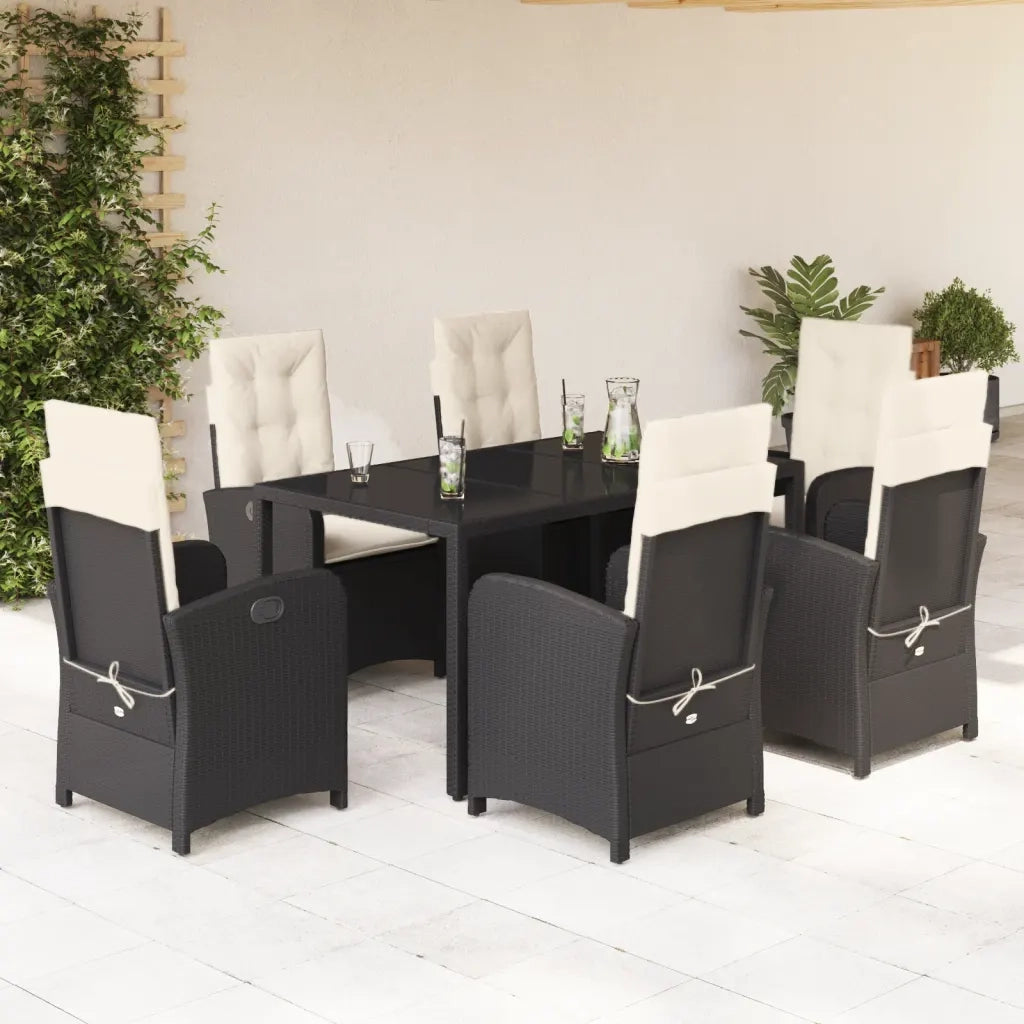 Set da Pranzo da Giardino 7 pz Nero con Cuscini in Polyrattancod mxl 113548
