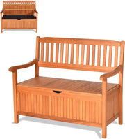 Panca da Giardino, Panca Esterno in Legno di Acacia, con Contenitore, Panchina a 2 Posti con Baule, con Borsa Impermeabile, Deposito Esterno in Legno con Braccioli e Schienali