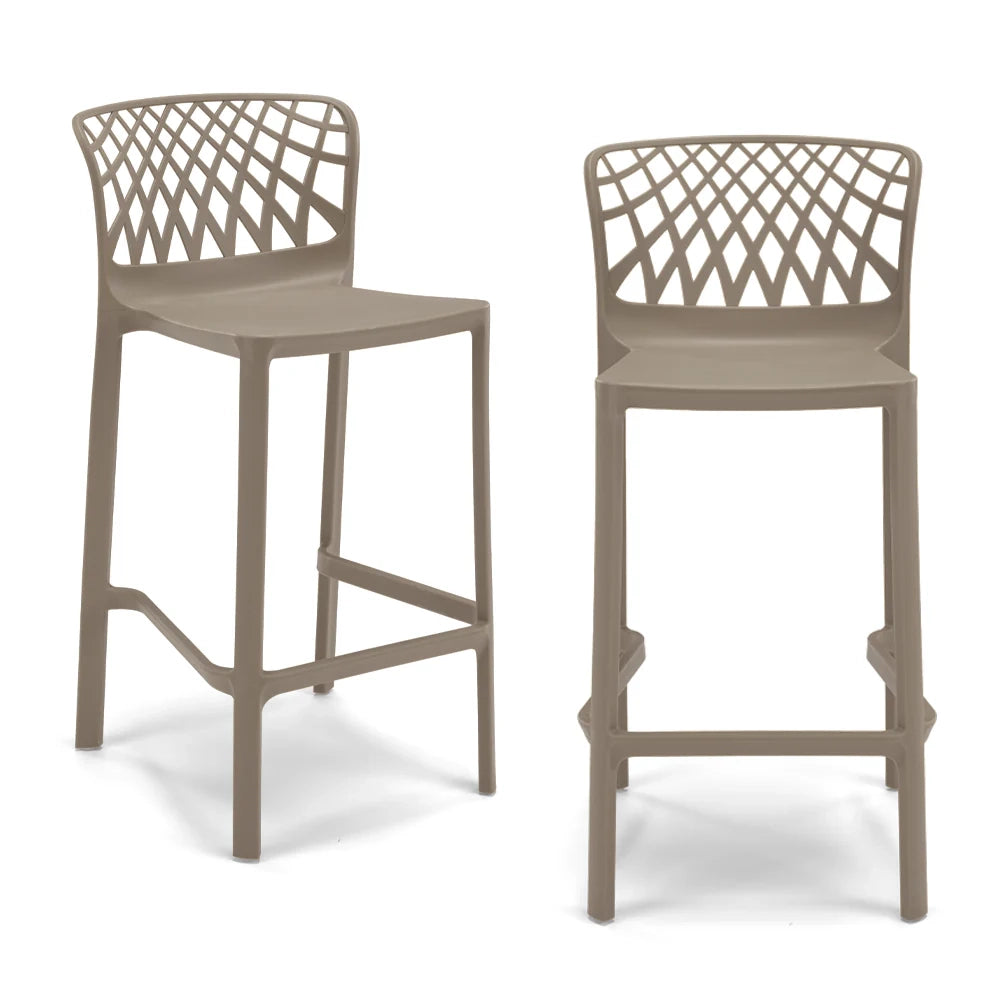 Set 2 Sgabelli Tortora in polipropilene ARKO con poggiapiedi H65, MADE IN ITALY, resistente ai raggi UV, design moderno, ideale per sala da pranzo, cucina, bar, ristoranti o giardino