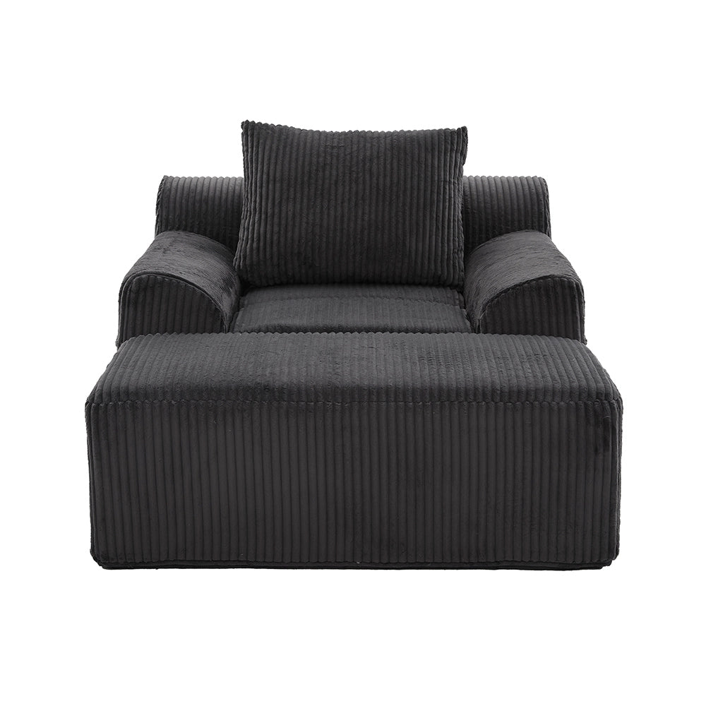 Poltrona oversize - Xylo - Velluto costato con tasche laterali, pouf e nessun assemblaggio