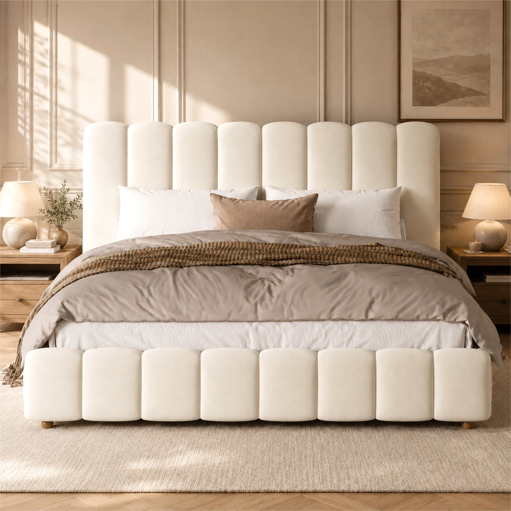 letto imbottito velluto beige 160 x 200 cm