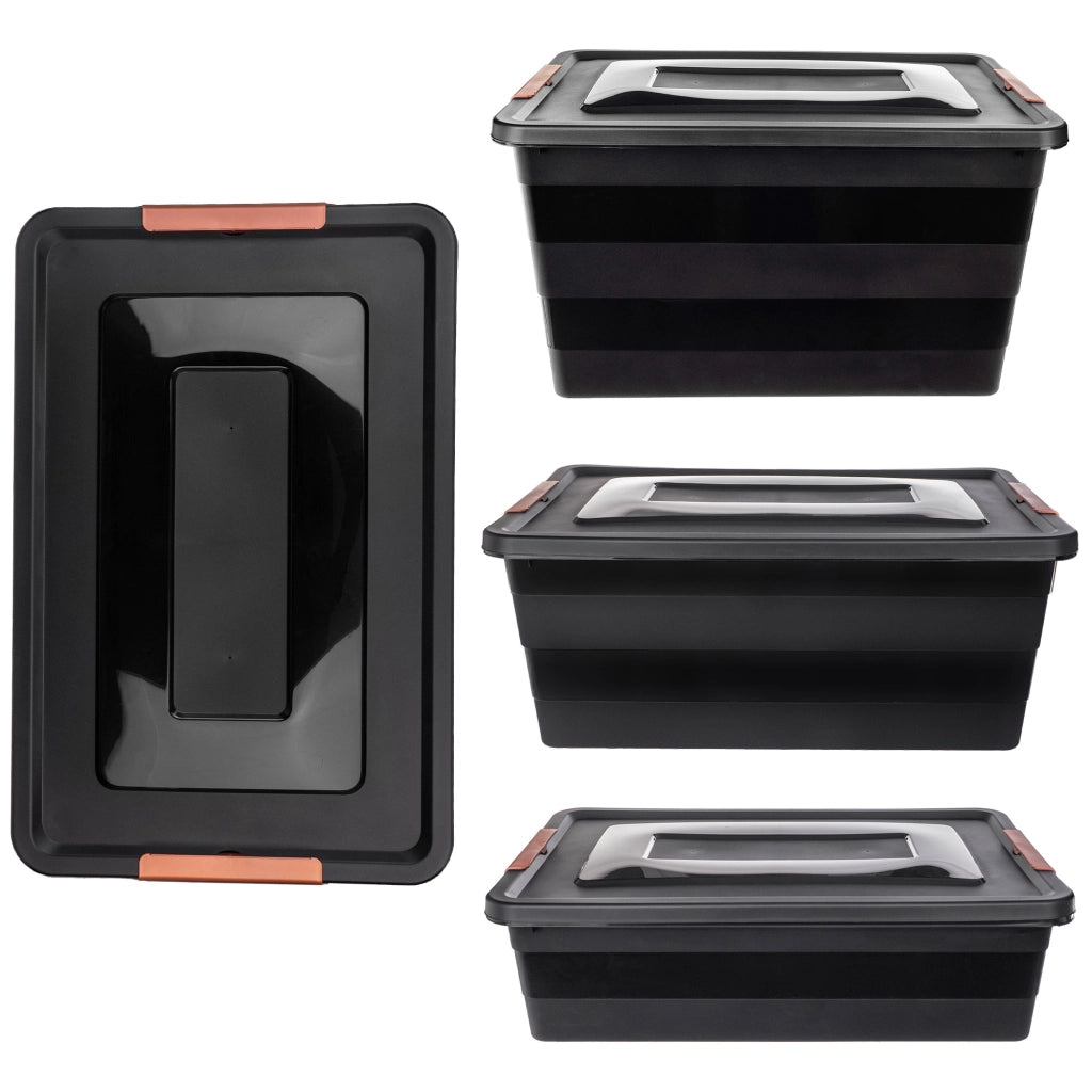 Set di 3 contenitori portaoggetti in plastica KADAX con coperchi.
