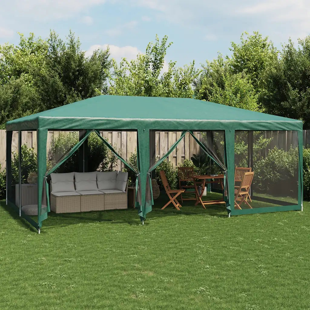 Tenda per Feste con 10 Pareti Laterali in Rete-Tenda da campeggio Verde 6x4 m HDPE