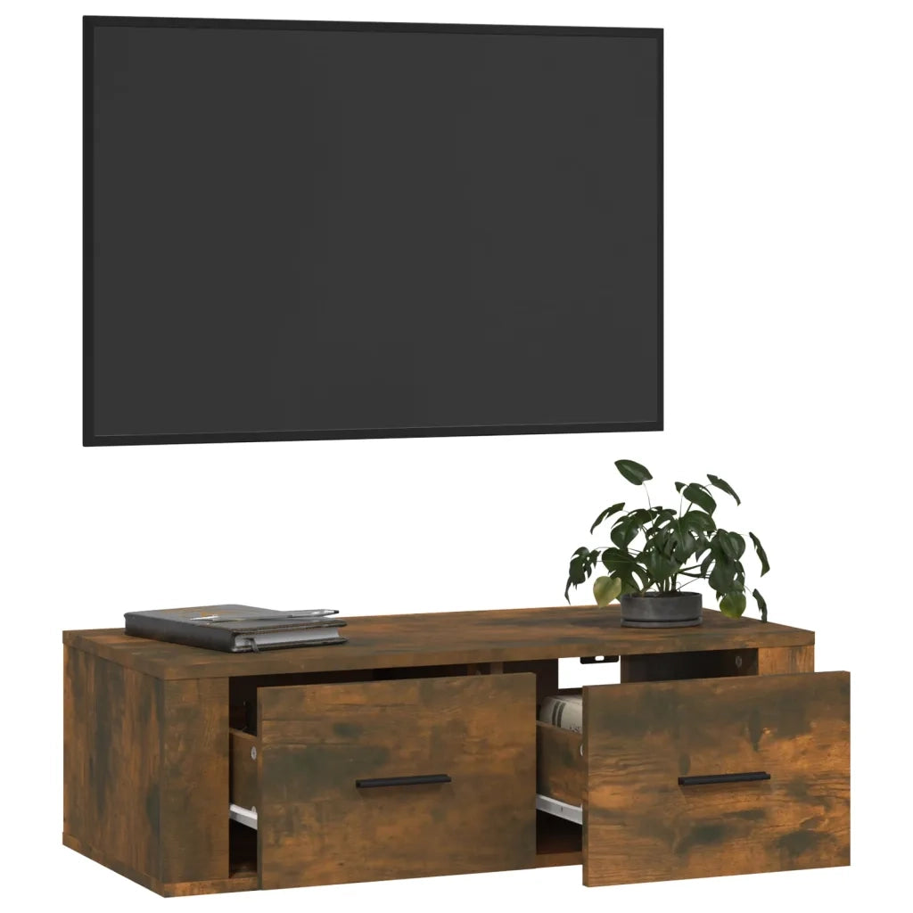 Mobile TV Pensile Rovere Fumo 80x36x25 cm in Legno Multistrato 816837