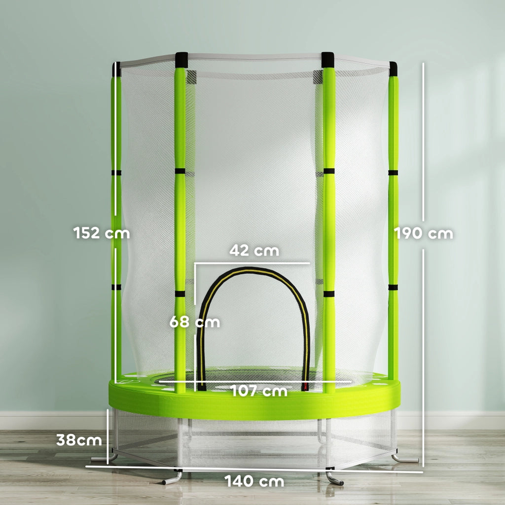 Trampolino Elastico per Bambini ?140 cm con Rete di Sicurezza e Disegni, Et¨¤ 3-6 Anni, Verde