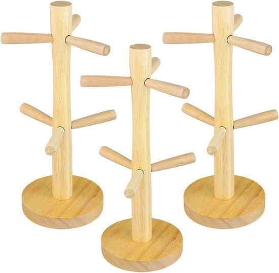 Set di 3 contenitori per bicchieri in legno di bambù - 32 x 12,5 cm - Organizzazione elegante - Sostenibile e robusto