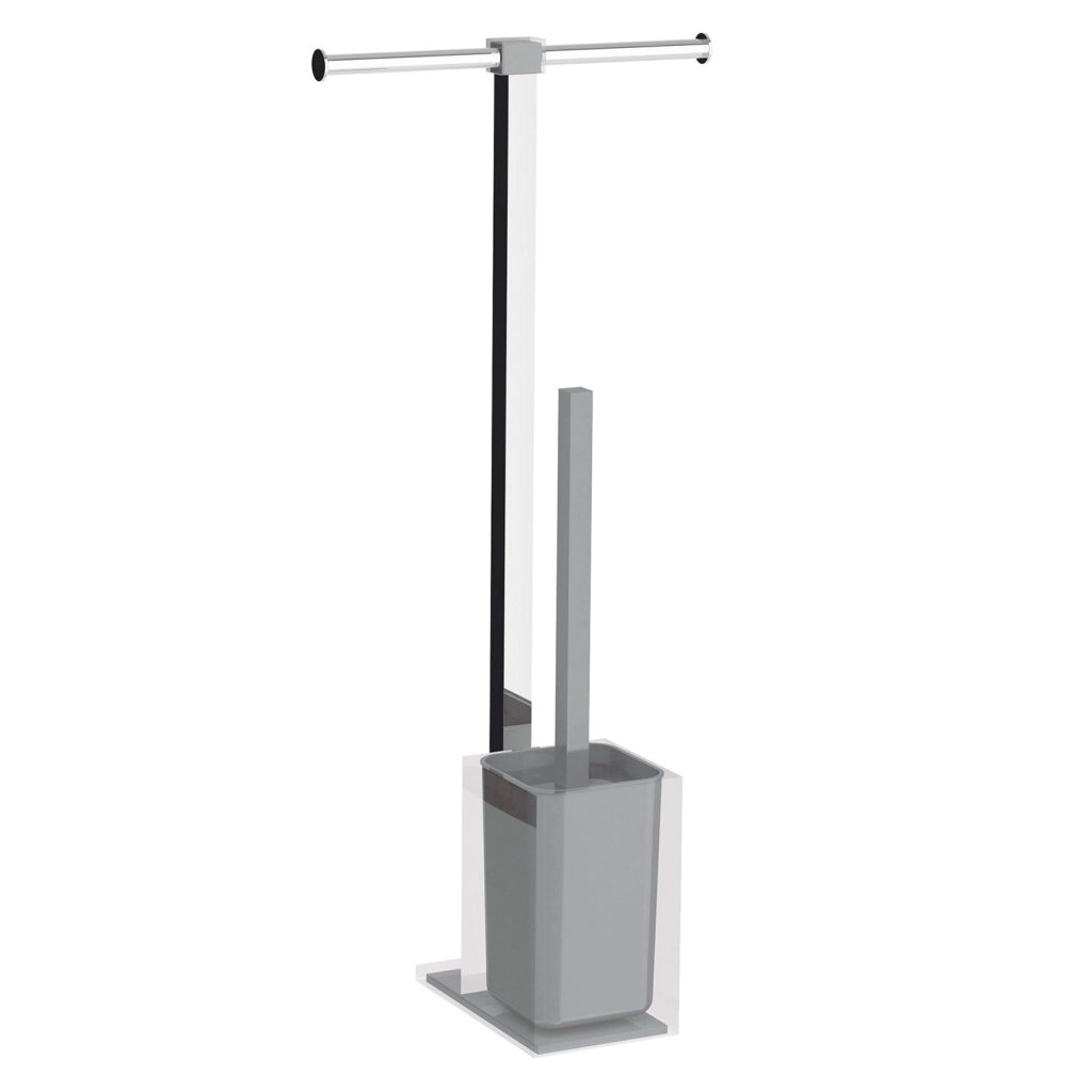 Colonnina portarotolo e scopino WC acciaio inox e resine termoplastiche serie Rainbow Gedy RA32 Argento Trasparente