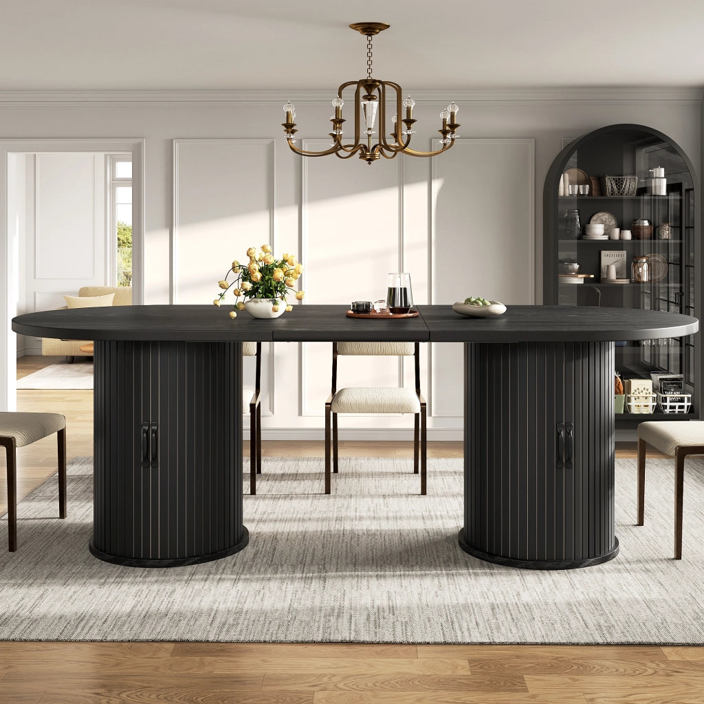 Tavolo da pranzo - estraibile 150-190 cm - vano nascosto - maniglie metalliche - nero - salvaspazio