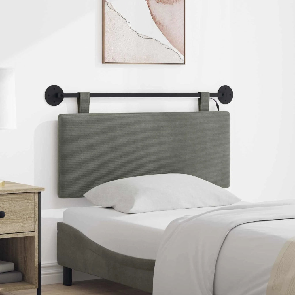 Testiera sospesa Con luce LED Grigio Chiaro Tessuto in Cords