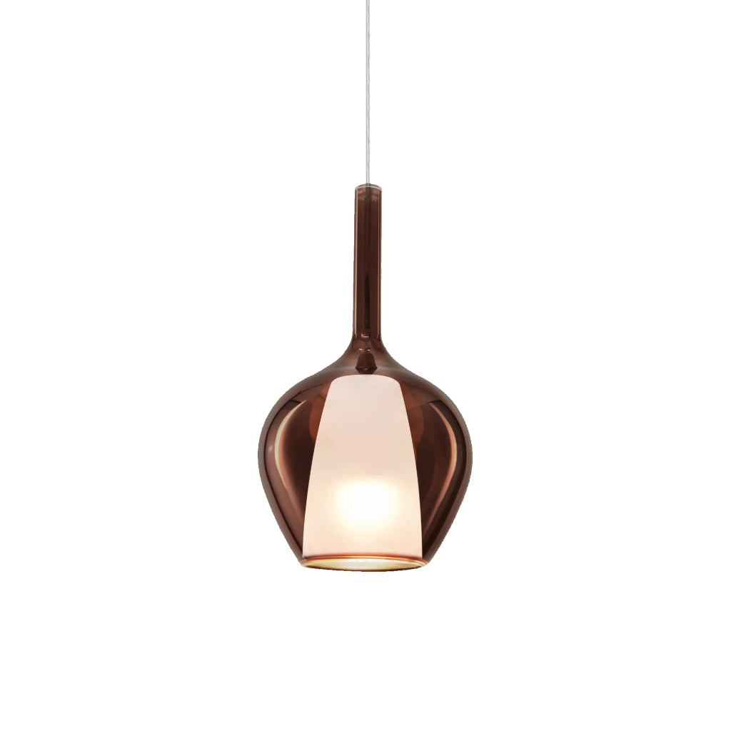 Sospensione Contemporanea Kalique Vetro Rame Bianco E Cromo 1 Luce E27 H33Cm