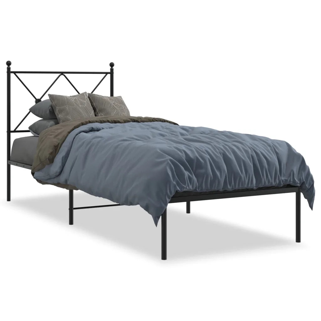 Letto singolo | Letto per adulti | Giroletto con Testiera in Metallo Nero 75x190 cm