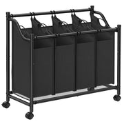 Carrello portabiancheria cesto portabiancheria cesto portabiancheria con 4 sacchi estraibili cesto portabiancheria resistente con ruote 4 x 35 litri nero 12_0004997