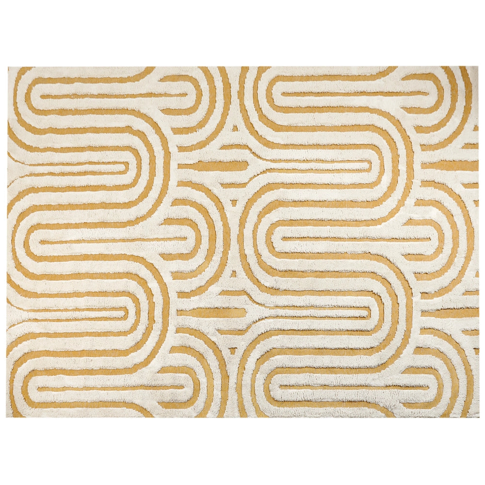 Tappeto moderno in cotone con motivo astratto pelo basso bianco sporco e giallo 300 x 400 cm soggiorno camera da letto