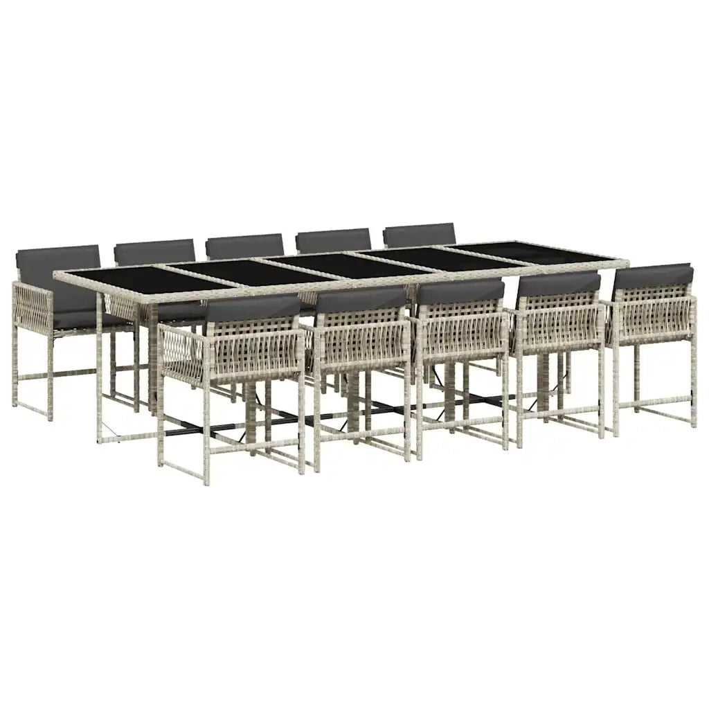 Set Pranzo Giardino 11pz con Cuscini Grigio Chiaro Polyrattan
