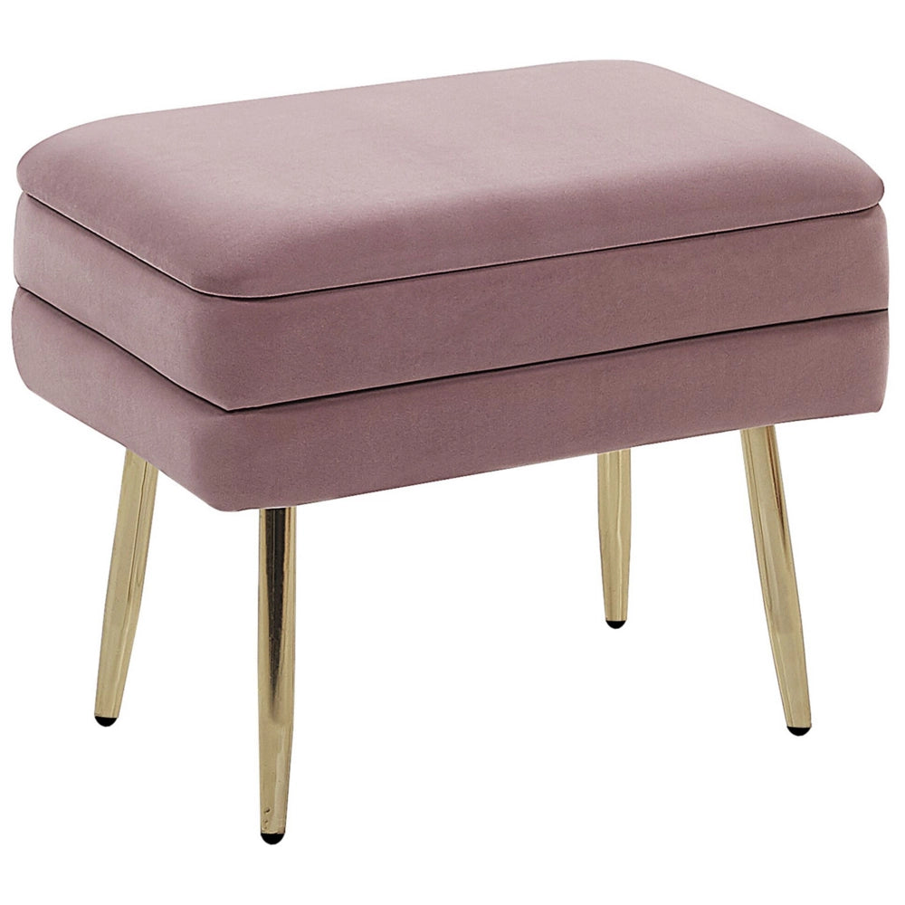 Panca portaoggetti Rivestimento in velluto rosa Gambe in ferro dorato Poggiapiedi per soggiorno dal design glam