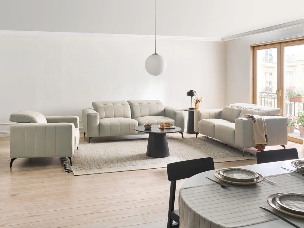 Set moderno per soggiorno in ecopelle Divani e poltrona Divano Poggiatesta regolabile Gambe in metallo Beige chiaro stile moderno