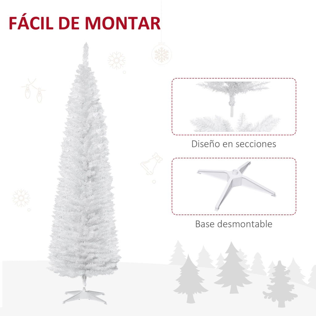 Albero di Natale Artificiale Stretto 210 cm 499 Rami Base Scomponibile ¨C zephmum ¨C Bianco