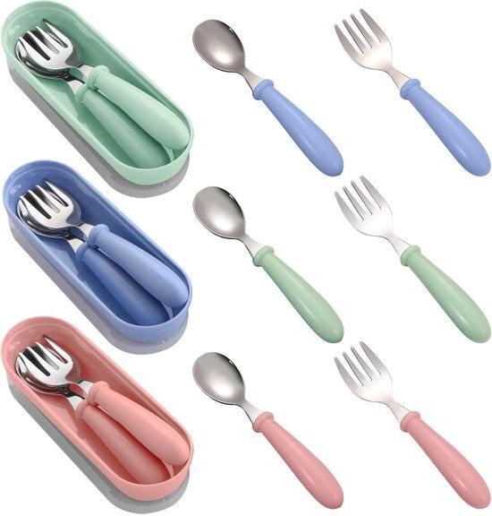 Set di utensili in acciaio inossidabile per bambini e neonati - Scatola di cucchiaio e forchetta verde