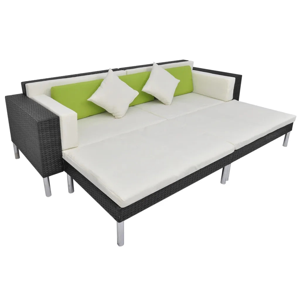 Set Divani da Giardino 4 pz con Cuscini in Polyrattan Nero cod mxl 36934