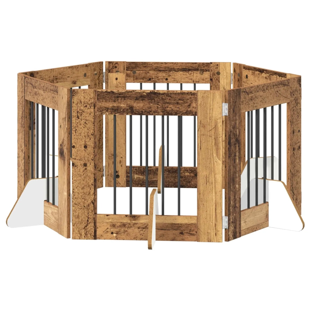 Cancello per cani con supporti 6 pcs Legno antico 60 x 60 cm 892161