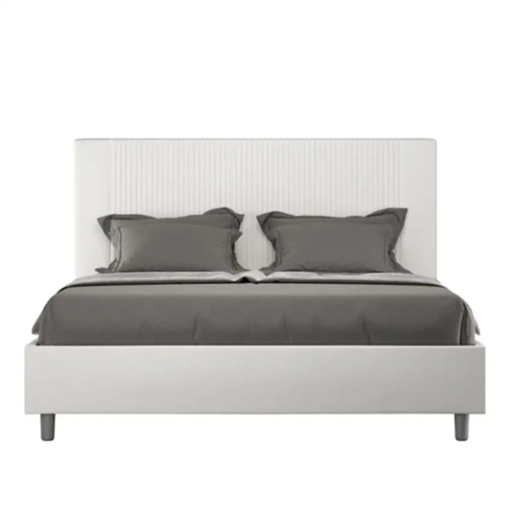Letto matrimoniale con rete imbottito 160x190 similpelle bianco Goya
