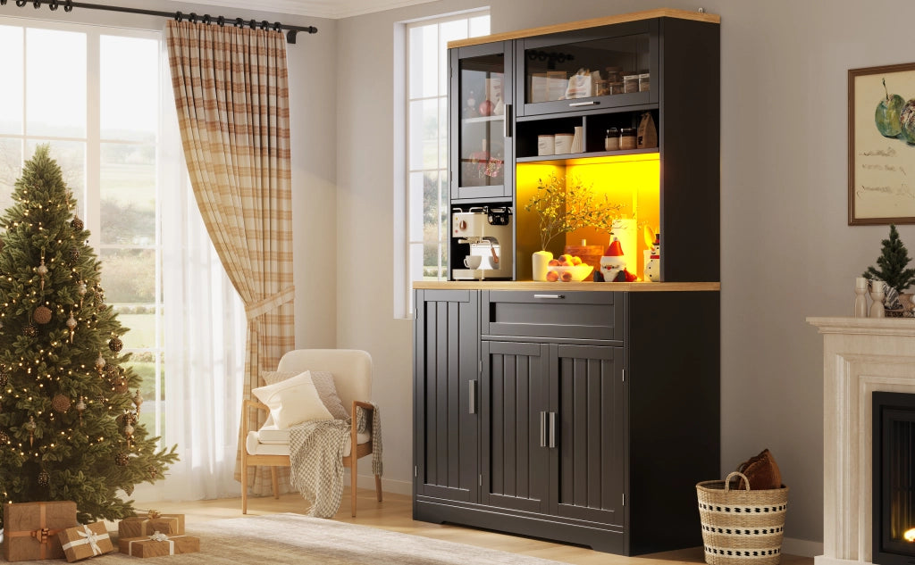 ARMADIO ALTO 104x40x180 cm Nero in MDF e Metallo con illuminazione LED USB