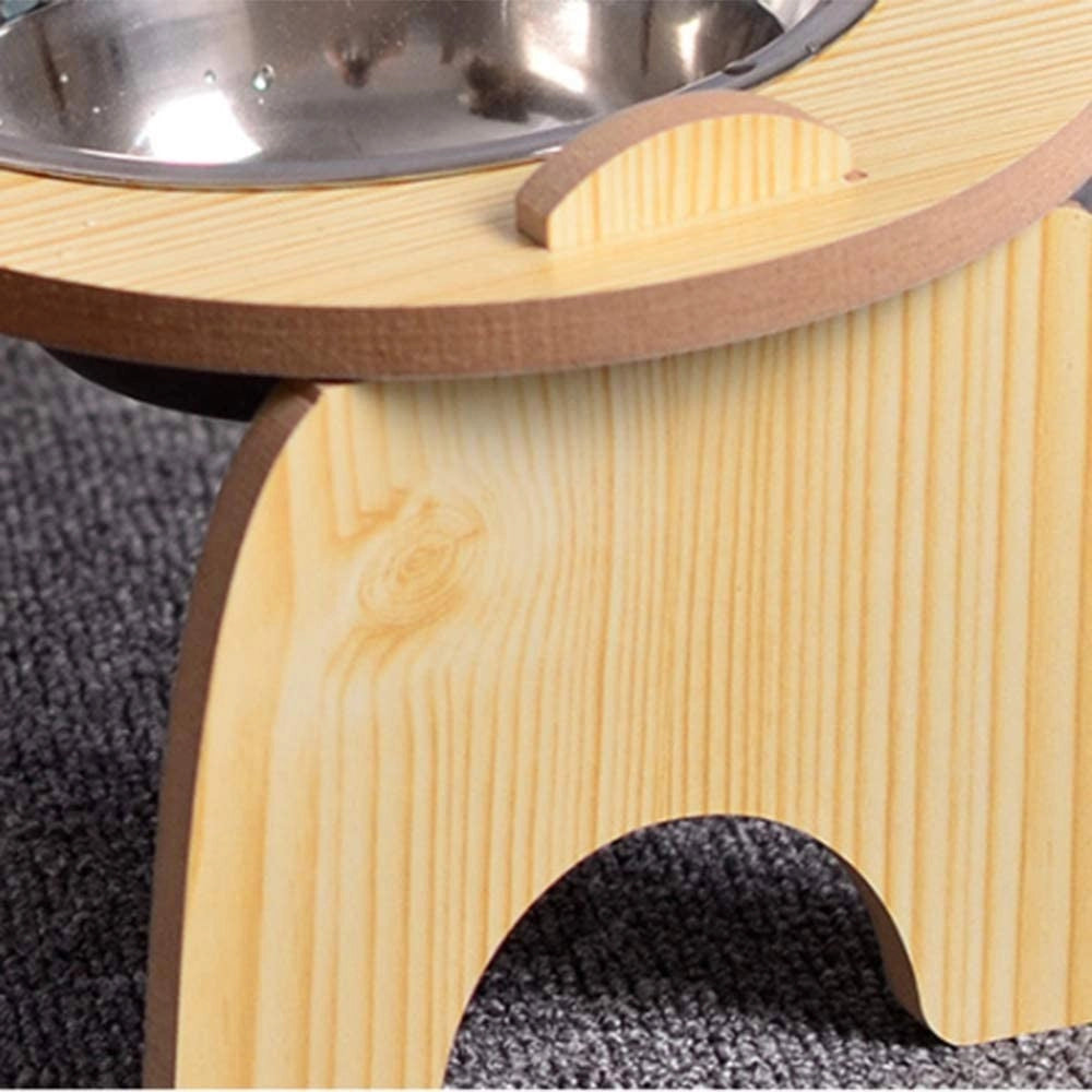 Trade Shop - Ciotola Singola Rialzata Per Cani Gatti Con Base In Legno Per Animali Domestici -
