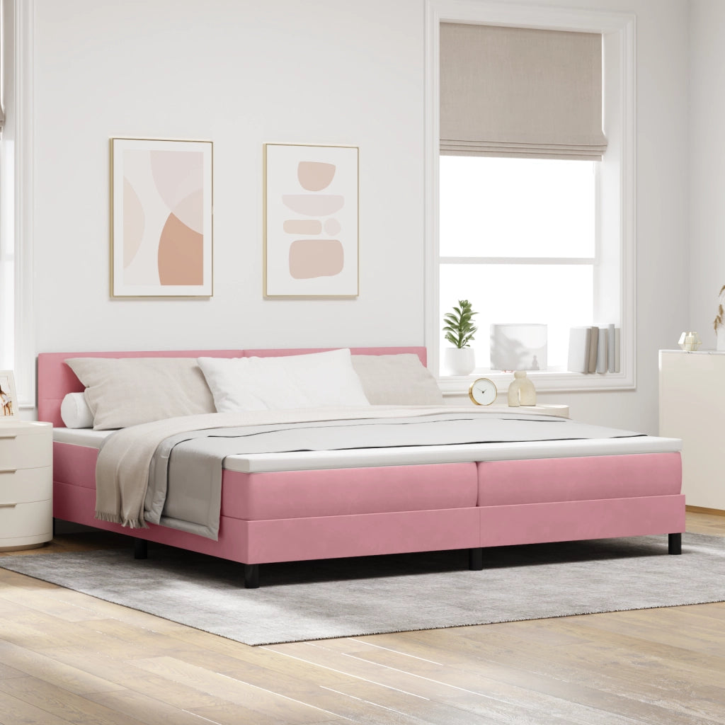 Letto a box spring  con materasso rosa 200x200 cm in velluto