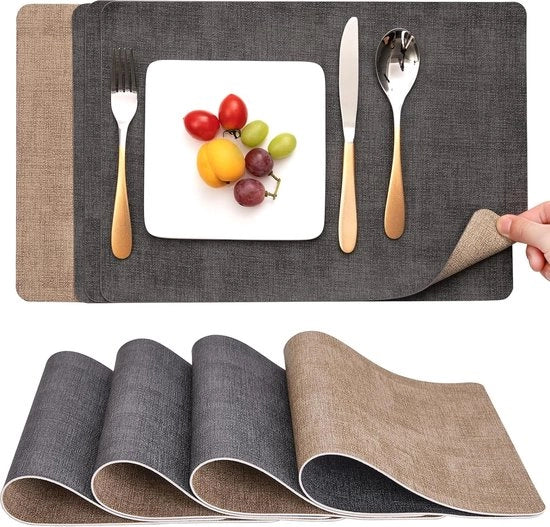 Placemats a doppia faccia - Antiscivolo e antifango - 4 pezzi - Pelle a vista - Pelle sintetica