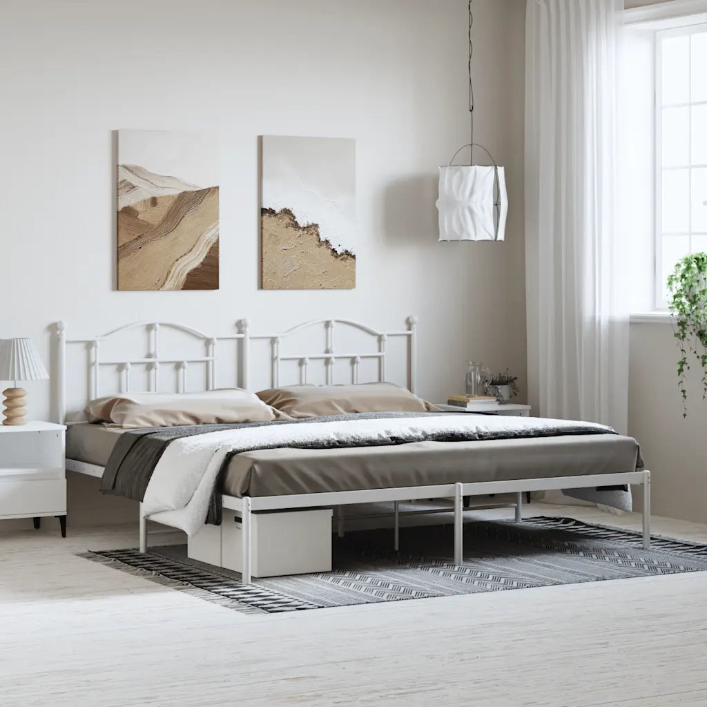 Giroletto con Testiera-Struttura Letto con testiera Metallo Bianco 193x203 cm 455715