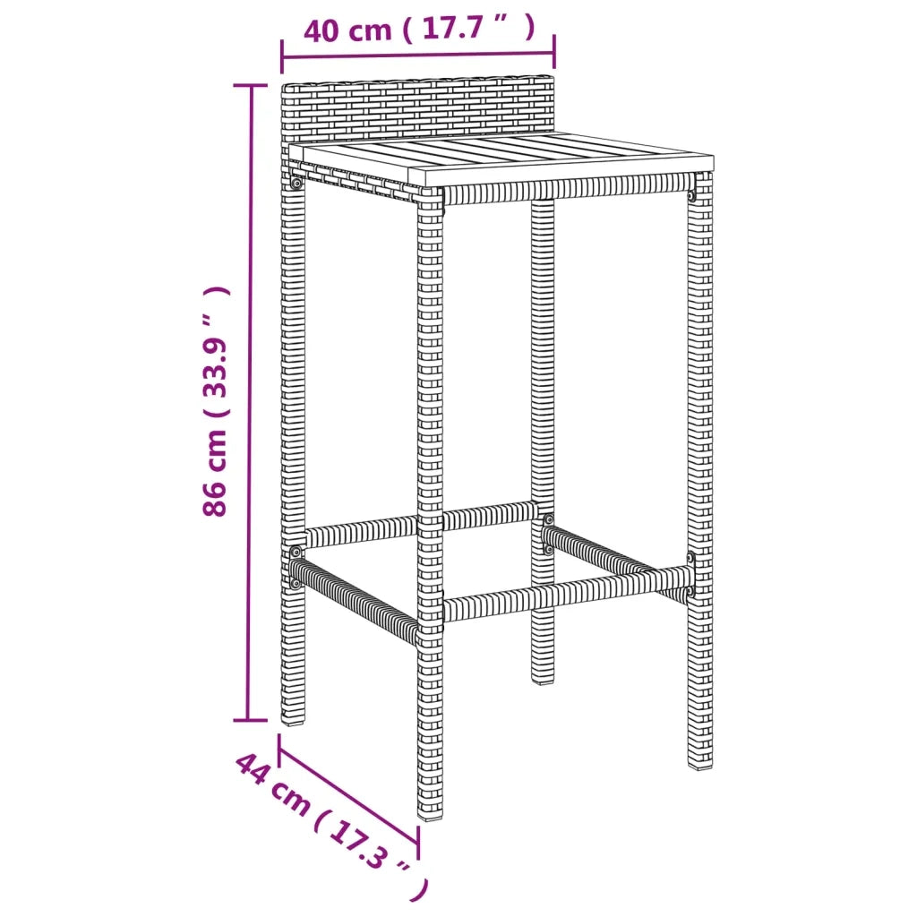 Set Bar Giardino 7 pz Nero Polyrattan e Legno Massello Acacia 3187686