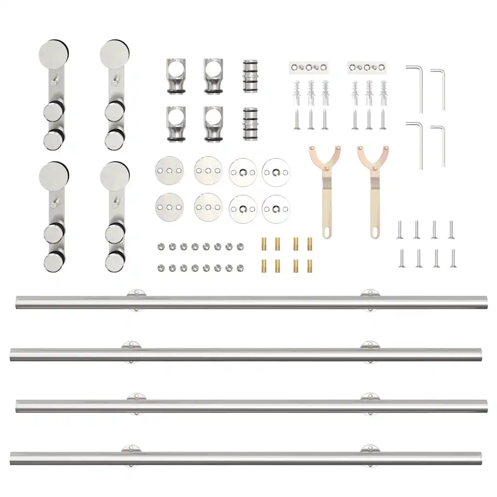 Kit Binari Porta Scorrevole 200 cm Acciaio Inossidabile Argento 3295762