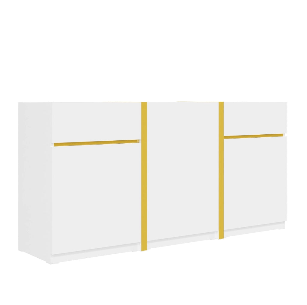 Credenza 160x40x78 cm bianco in MDF, 3 ante e 2 cassetti