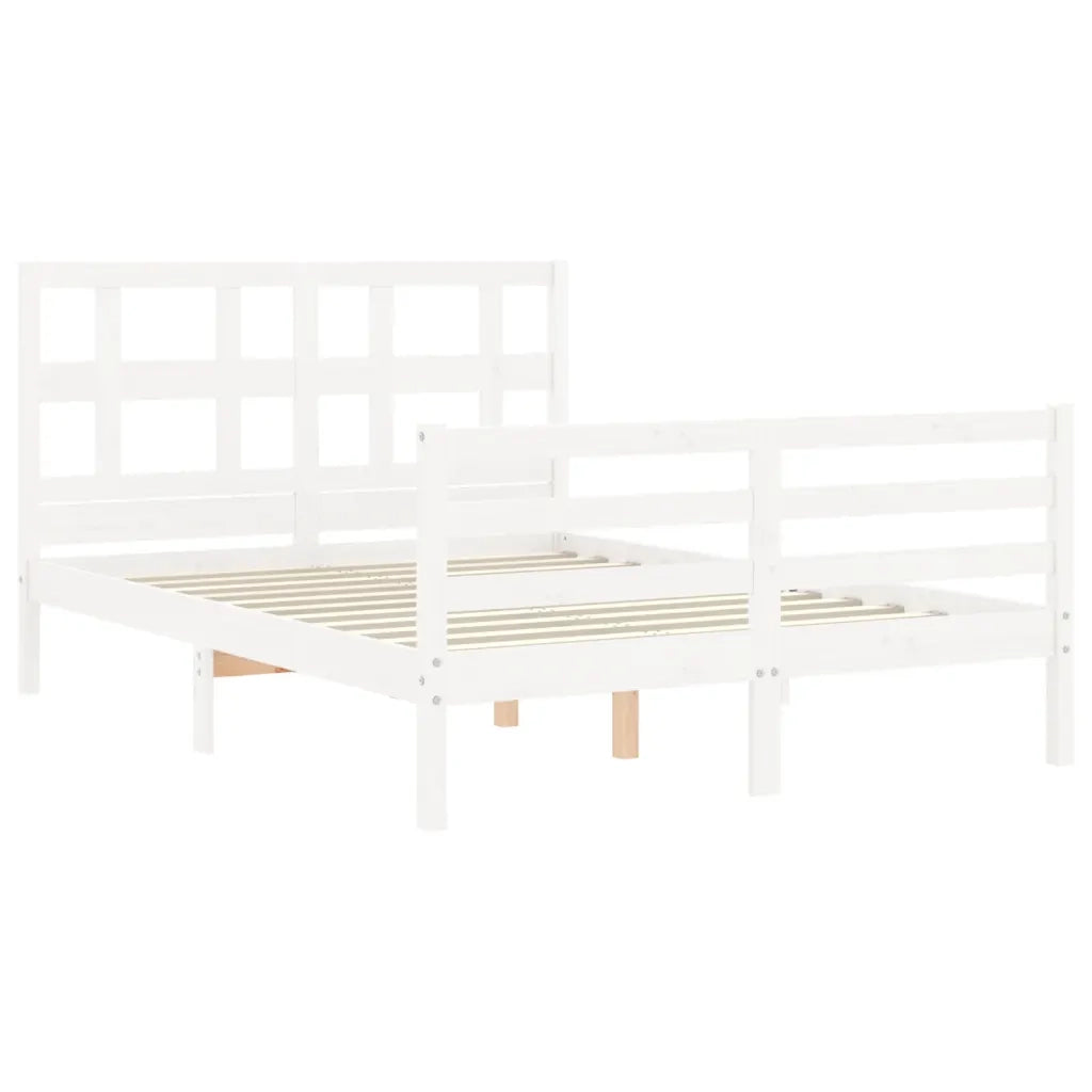 Giroletto con Testiera-Struttura Letto con testiera Bianco Small Double Legno Massello 323544