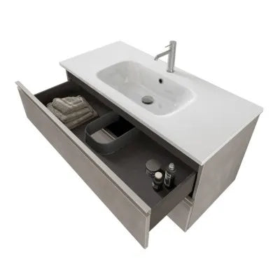 Mobile bagno sospeso 100 cm grigio cemento con lavabo e specchio contenitore Master