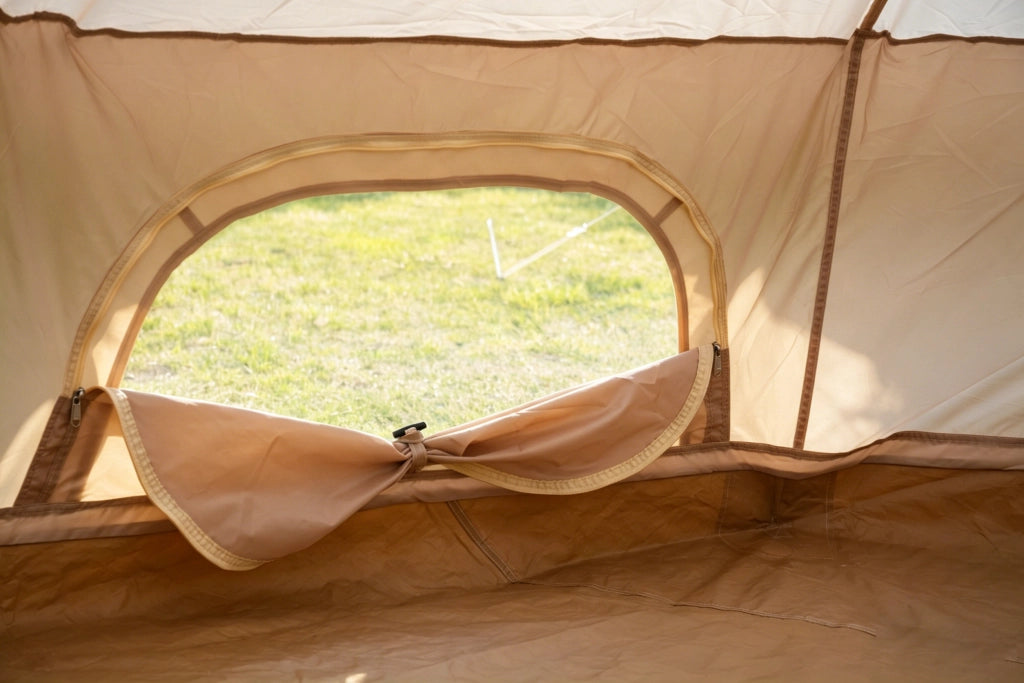 Tenda A Campana Per Campeggio Familiare Beige 300 X 300 X 200 Cm In Poliestere Per 3-4 Persone Con Bocchetta Per Stufa