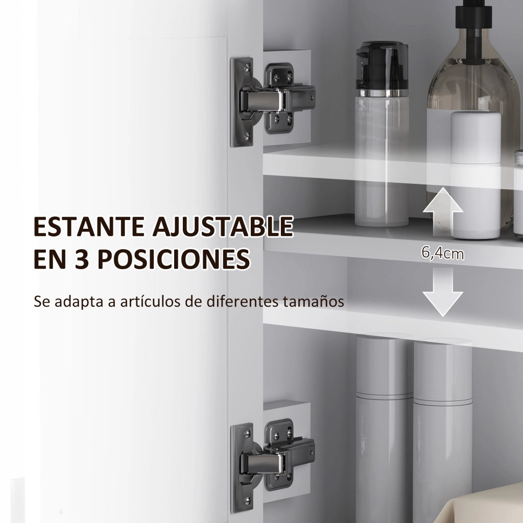 Armadietto Sospeso per Bagno con Ante in Rattan e Ripiano Regolabile ¨C Minimal ¨C 60x19,5x49,4 cm Bianco