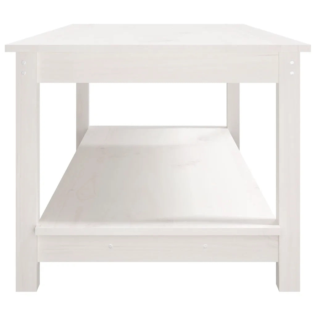 Tavolino da Salotto Bianco 110x55x45 cm Legno Massello di Pino 822273
