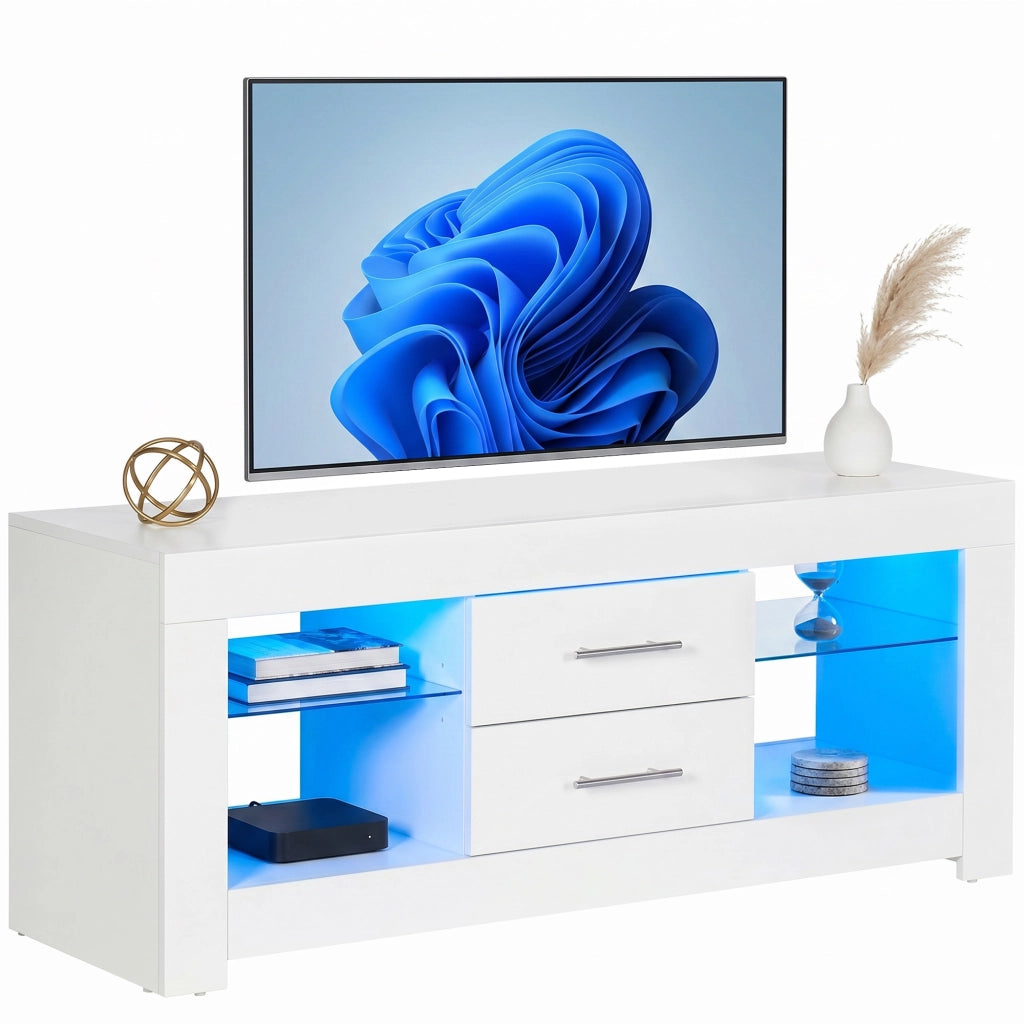 Mobile Porta TV con Luci LED ¨C zephmum ¨C Bianco Legno e Vetro 120x40x50cm