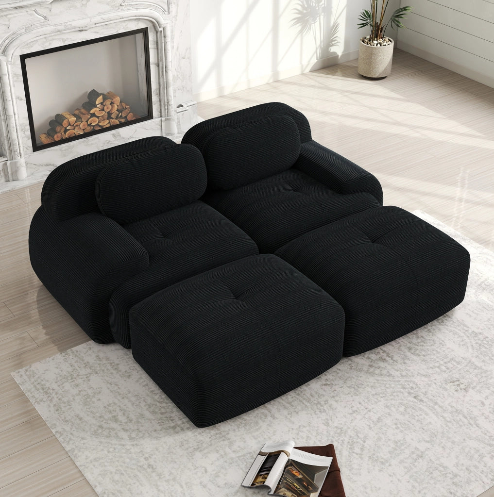 Divano angolare modulare in velluto a coste nero 208x178x70 cm senza struttura