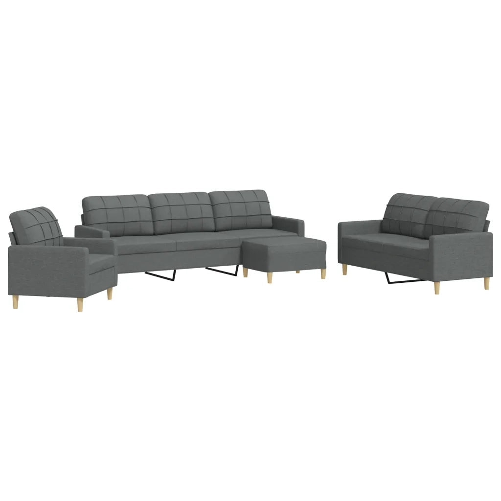 Set di Divani 4 pz con Poggiapiedi Grigio Scuro in Tessuto