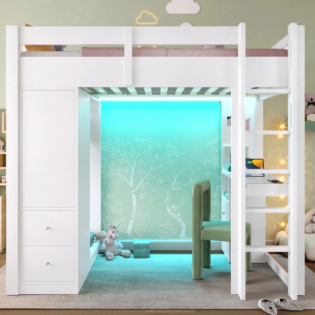 Letto a castello bianco con funzione scrivania sottostante 90x200 cm