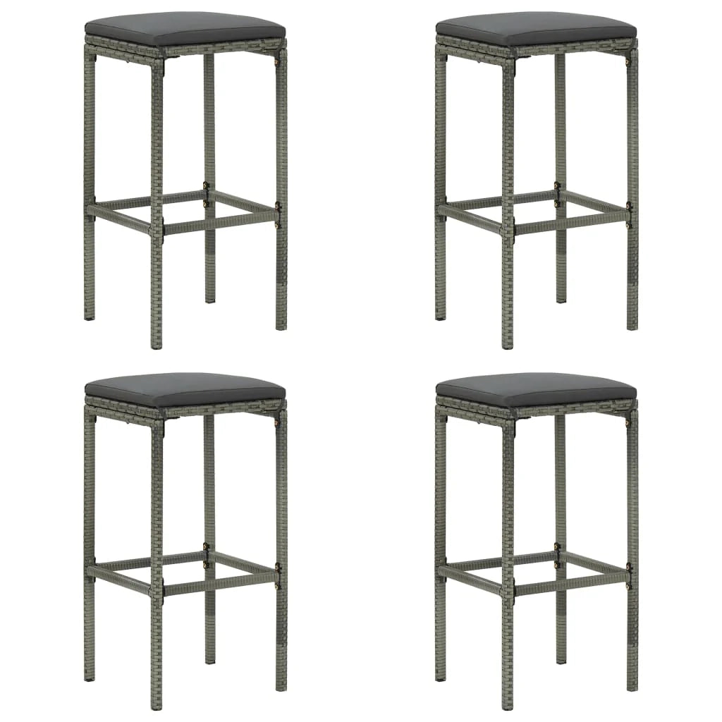 Set da bar da giardino 5 pezzi e cuscini in resina intrecciata grigia 02_0013399