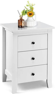 Comodino in Legno, Tavolino da Salotto con 3 Cassetto, Moderno Tavolino da Salotto per Soggiorno, Camera da Letto, 46 x 37 x 65 cm, 2 Colori (bianco)