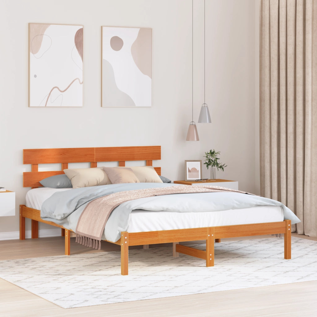 Struttura Letto con Testiera Marrone Cerato 160x200 cm Legno Massello di Pino