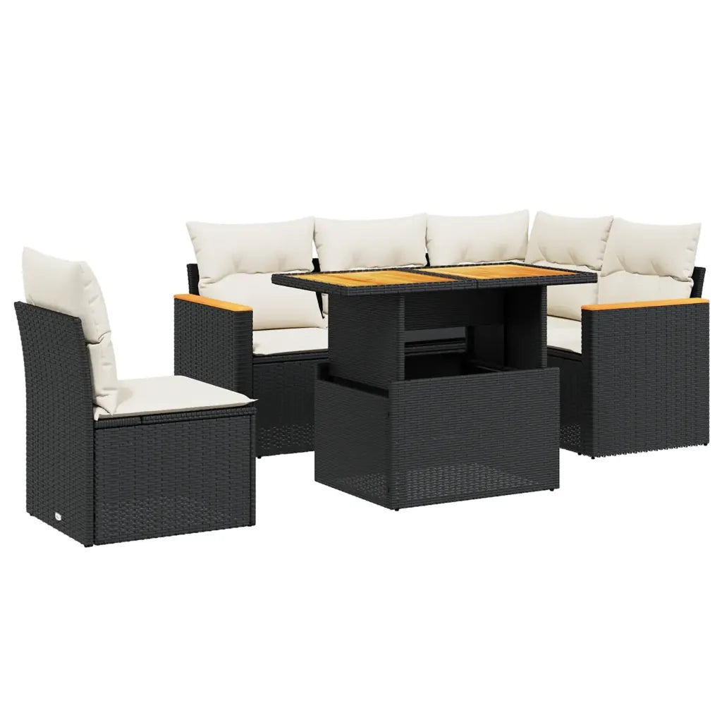 Set Divano da Giardino 6 pz con Cuscini Nero in Polyrattan 3273079