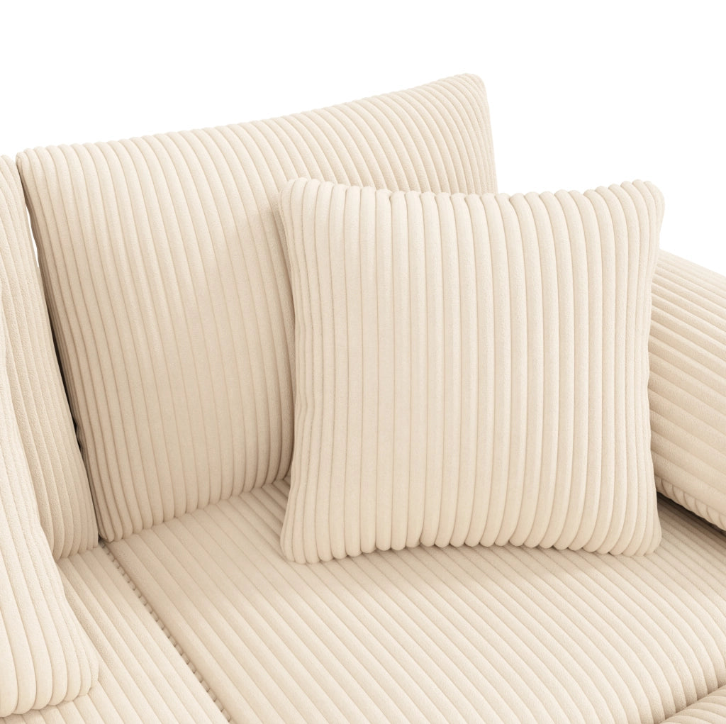 Divano modulare ULEVR 315,5x144 cm beige con console Bluetooth, ricarica wireless, USB/Type-C e portabevande