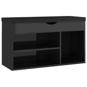 Panca Porta Scarpe | Scarpiera | Mobile per scarpe Cuscino Nero Lucido 80x30x47cm Multistrato